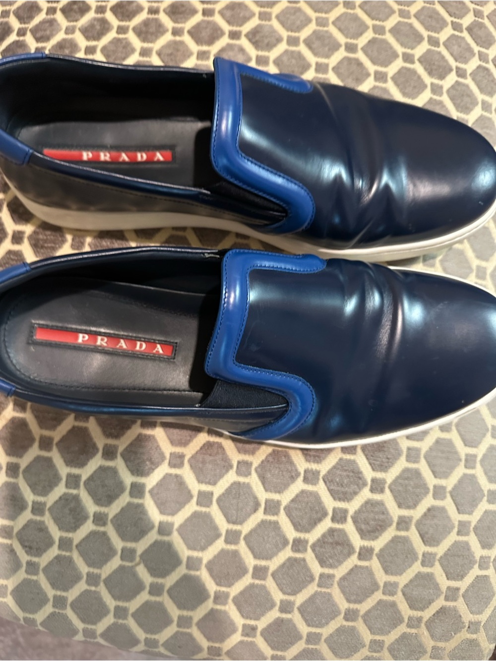 Prada Navy and Blue Leather Slip-On Loafers